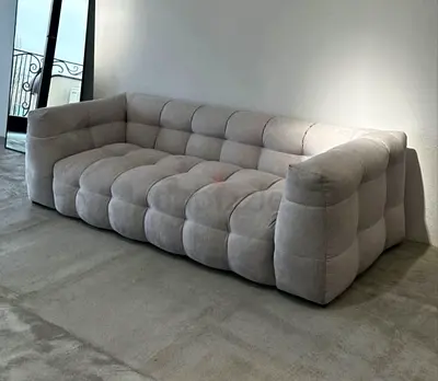 Modern Plush Sofa in Soft Grey