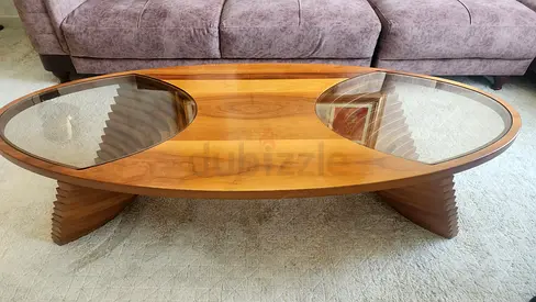 Elegant Wooden Coffee Table with Glass Inlay