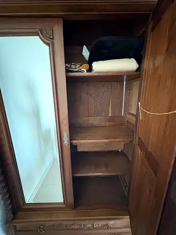 Large Antique French Wardrobe with Mirrored Doors and Carvings