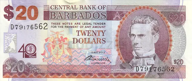 BARBADOS 20 DOLLARS COMMEMORATIVE BANKNOTE 2012