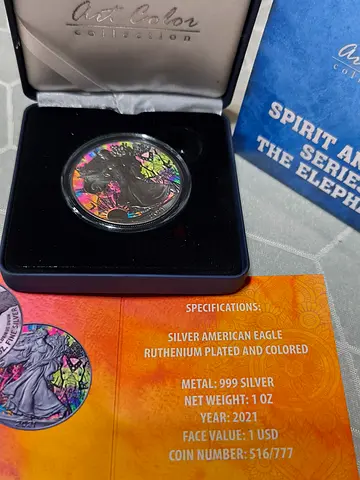 Stunning 2021 Silver American Eagle Coin with Ruthenium Plating