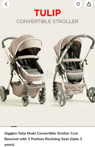 Giggles Tulip Khaki Convertible Stroller Cum Bassinet with 3 Position Reclining Seat