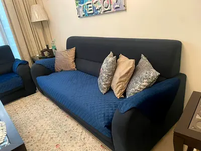 Comfortable Blue Sofa with Decorative Pillows