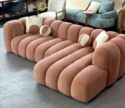 Modern Curvy Sectional Sofa in Soft Pink