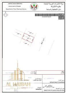 Residential land for sale in Sharjah, Rawdat Al Qurt area. Prime location on a 54-meter wide street.