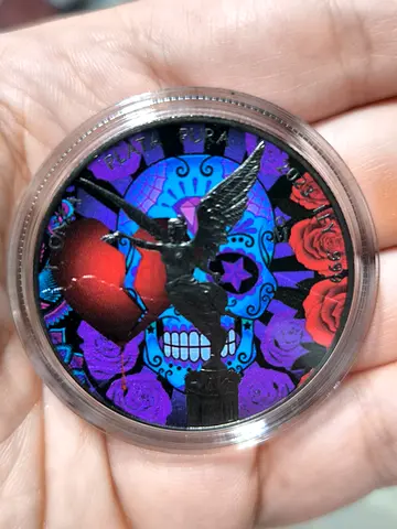 Colorful Collectible Coin Featuring an Angel and Heart Design