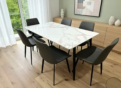 Marble dining table with chairs leather