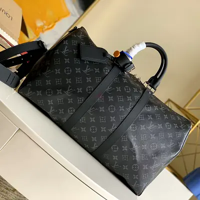 Louis vuitton Keepall Bandouliere 45/50/55 Travel Bag in Monogram Eclipse Canvas And Cowhide Leather