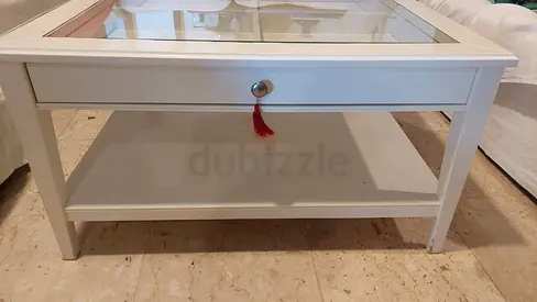 Chic White Coffee Table with Glass Top