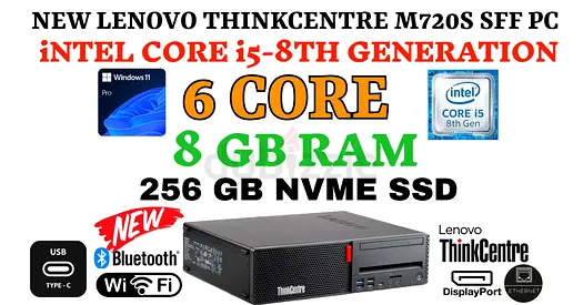 CORE i5-8TH GENRATION BRAND NEW BOX PACK THINKCENTER M720S SFF-8GB RAM-256GB NVME-WIN 11 PRO