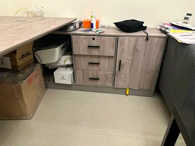 Stylish and Functional L Shape Office Table with Cabinet