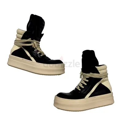 Rick Owens High-Top Sneakers in Black and Cream