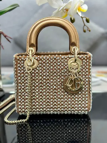 Dior Lady Dior Mini Chain Bag in Square with Strass and Beads