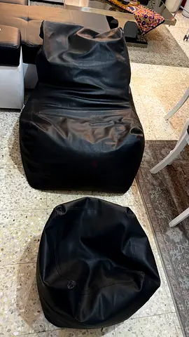 Black leather beanbag