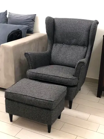 IKEA Arm chair with footstool dark gray color