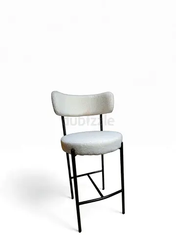 Bouclé Bar Stool With Backrest Black Metal Frame, Counter/Bar Height Kitchen Island Chair - Set of 4