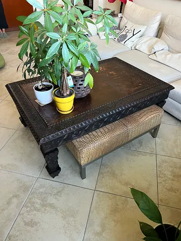 Rustic Handcrafted Coffee Table with Intricate Design