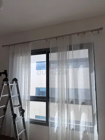 Complete set of Sheer and beige blackout Curtains with railing