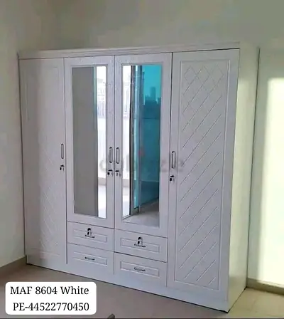Elegant White Wardrobe with Mirror and Drawers
