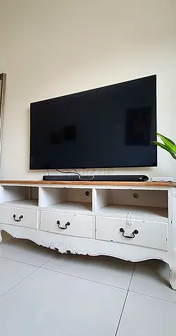 Rustic Reseda French vintage design tv bench rack table strong heavy solid wood etc. Shelves + Drawe