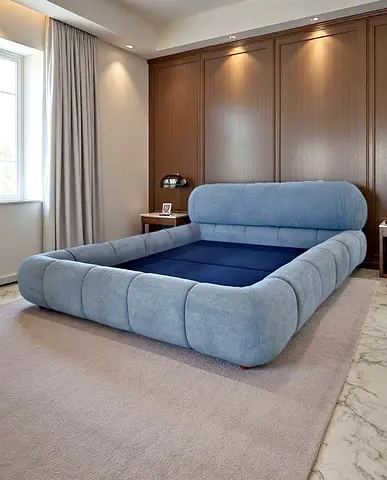 Stylish Blue Fabric Bed with Plush Design