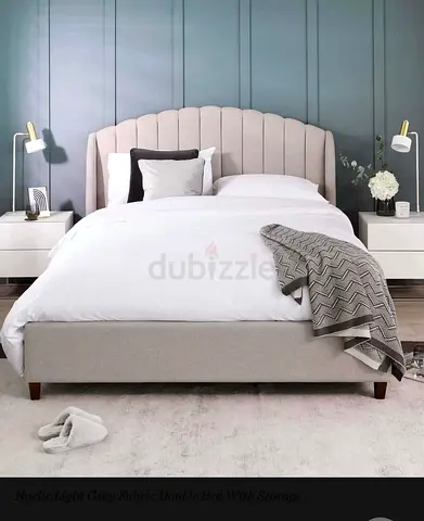 Chic Noelle Light Grey Fabric Double Bed with Storage