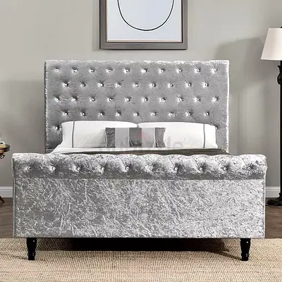 Elegant Velvet Bed with Tufted Headboard