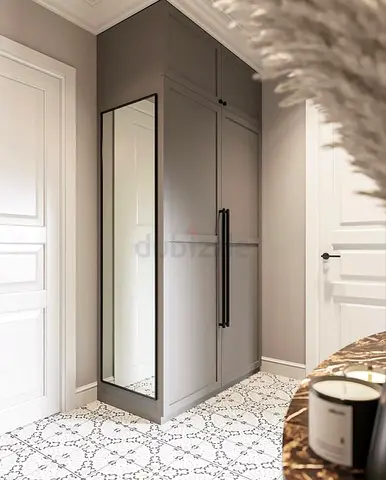 Stylish Grey Wardrobe with Mirror
