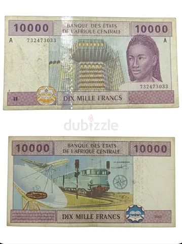 Central African States Rare 10,000 Francs Large Size Banknote from Central Africa Gabon French