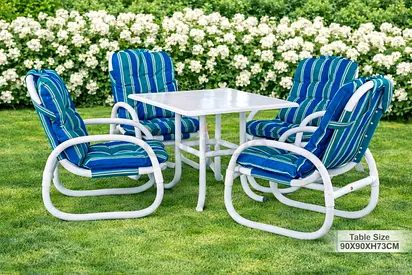 Blue  Green Outdoor Table  Chairs Set – Stylish 4 Seater Rattan Outdoor Dining Set for Garden