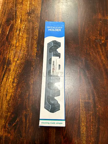 Mop and Broom Holder, Wall Mounted Organizer with 5 Ball Slots and 6 Hooks, black (BRAND NEW)