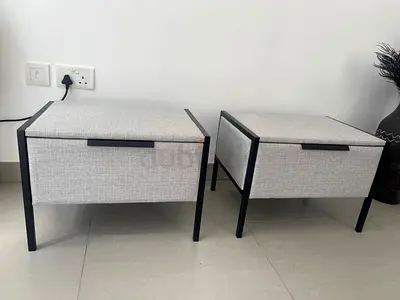 Stylish Grey Storage Ottoman Bedside Tables