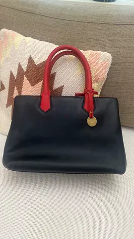 Elegant Black Handbag with Red Accents