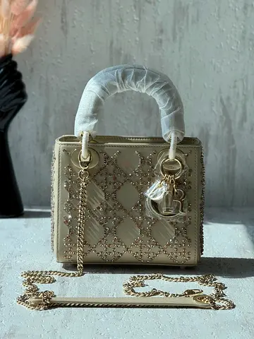 Dior Mini Lady Dior Beige with Crystal/Strass Embellishment