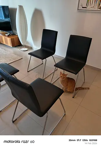 4 chairs black faux leather and chrome