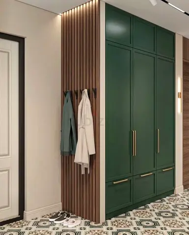 Stylish Green Wardrobe with Hooks