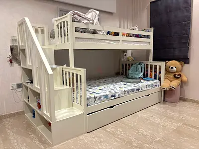 Stylish White Bunk Bed with Storage