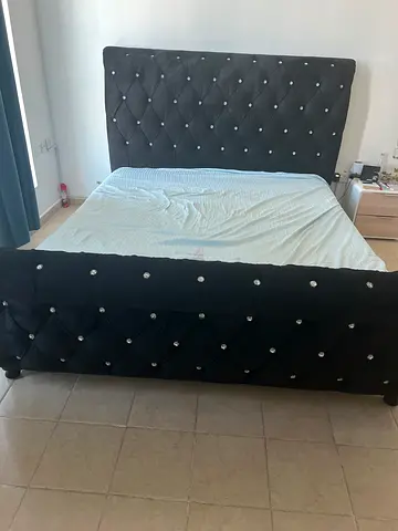 Elegant Black Velvet Bed with Diamond Studs