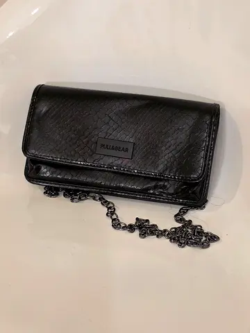 Stylish Black Faux Leather Wallet with Chain