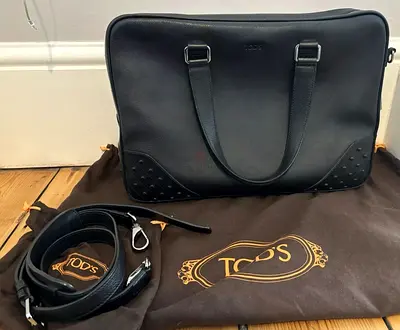 Tods Black Leather Gommini Briefcase