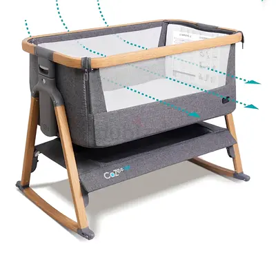 Tutti Bambini CoZee® Air Bedside Crib/Co-Sleeper Rocker with Breathable Window, Travel Bag and Easy