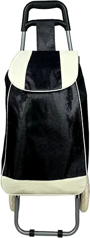 Foldable Shopping Trolley Cart with Wheels and Removable Bag BLACK