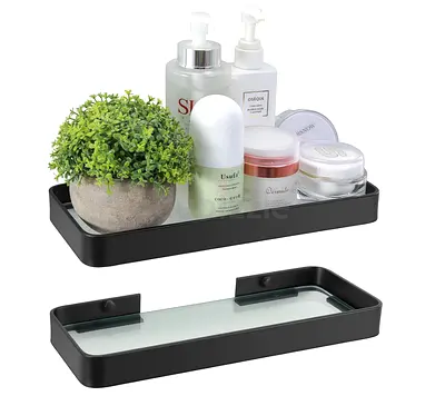 Modern Glass Bathroom Floating Shelf, 25cm, black (BRAND NEW)