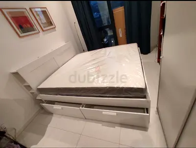 IKEA brimness king size 180×200cm bed frame with headboard+ 4 big storage drawers with IKEA mattress