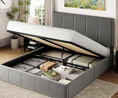 Gray colour 160*200 queen size bed with hydrolic storage