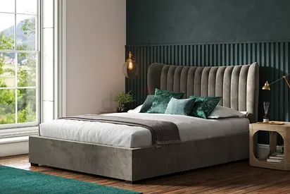 New Elegant Gray Velvet Bed with Plush Headboard