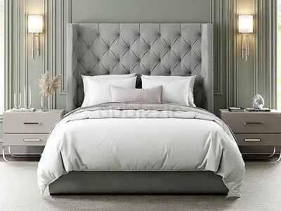 Elegant Gray Bed with Plush Headboard