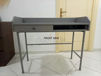 Modern Grey Study Table with Sliding Drawer Opener In Front