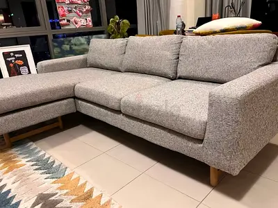 Gray West elm L shape sofa