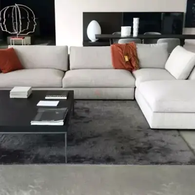Modern Light Beige L-Shaped Sectional Sofa – Spacious  Stylish Comfort